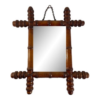 1920s Petite French Faux Bamboo Wooden Wall Mirror For Sale
