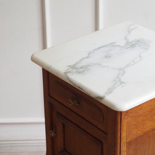 Antique Bedside Table with White Marble Top, France, 1900s For Sale - Image 6 of 10