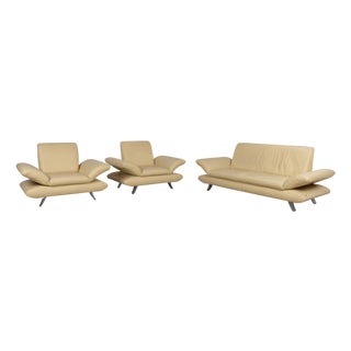 Rossini 3-Seater Sofa and Armchairs in Yellow Leather from Koinor, Set of 3 For Sale