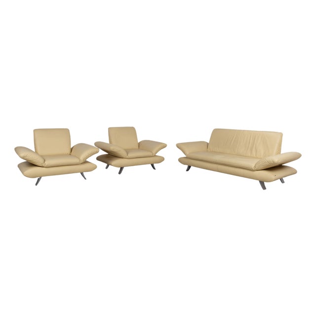 Rossini 3-Seater Sofa and Armchairs in Yellow Leather from Koinor, Set of 3 For Sale