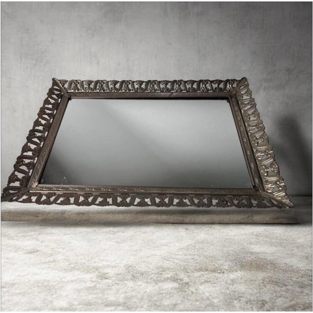Mid-Century Modern Vintage Gold Filigree Dresser Vanity Mirror Tray With Feet….. For Sale - Image 3 of 15