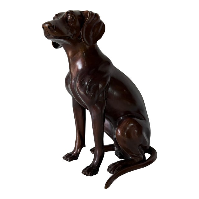 Vintage Life-Size Bronze Sitting Dog Sculpture For Sale