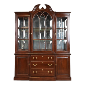 Ethan Allen Georgian Solid Cherry Wood Breakfront Bookcase Cabinet