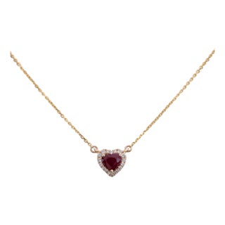 Mozambique Ruby Necklace With Earth-Mined Diamond Accents: Solid 14k Gold, 5mm For Sale