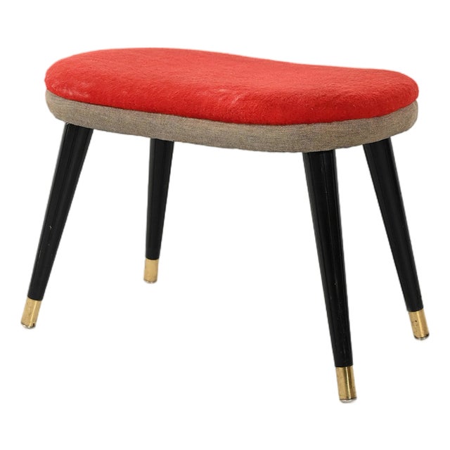 Scandinavian Stool in Red Velvet and Brass, 1950s For Sale