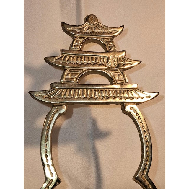 Metal Vintage Handmade Brass Tabletop Easel With Pagoda. Mid-Century, Chinoiserie. For Sale - Image 7 of 10