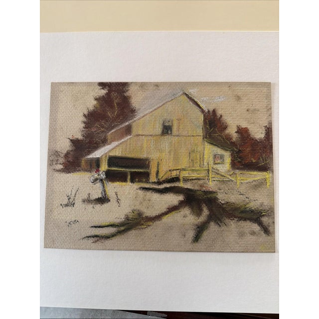 Mid-Century Modern Original Mid Century Pastel Sketch Architectural Study Barn Framed 9x12 For Sale - Image 3 of 11
