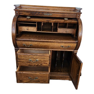 1970s Oak Crest Rolltop Desk For Sale