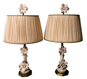 Art Noveau French Porcelain Lamps, 1950, Set of 2