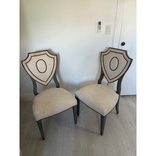 1940s 1940s Pair of Hollywood Regency Shield Back Side Chairs For Sale - Image 5 of 7