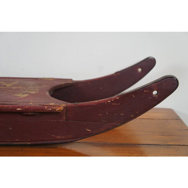 Wood Antique Primitive Folk Art Red Painted Wood & Iron Childrens Sled Sleigh For Sale - Image 7 of 13