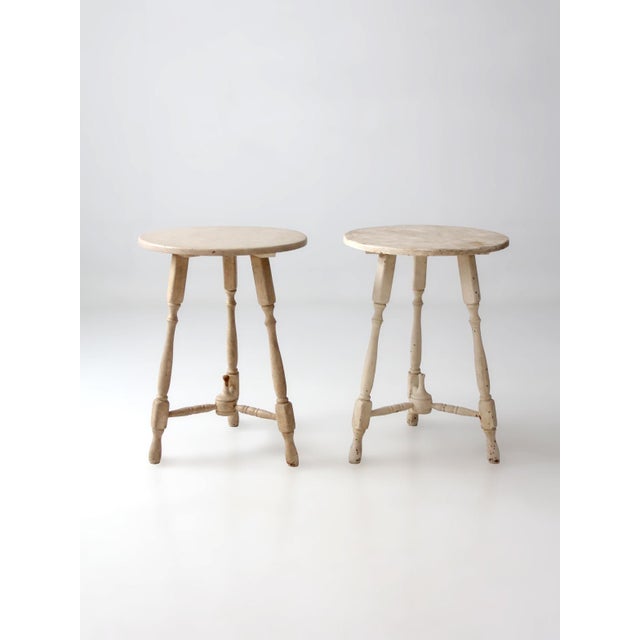 Farmhouse Pair of Vintage Cottage Pedestal Side Tables For Sale - Image 3 of 17
