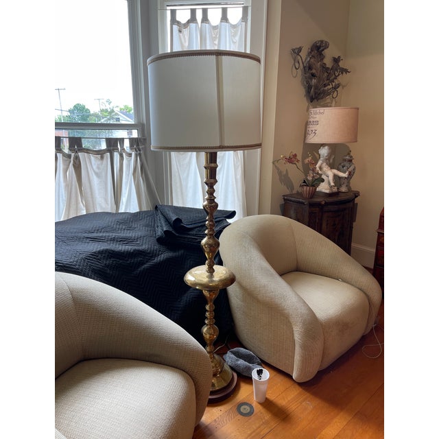 Metal 1960s Hollywood Regency Brass Floor Lamp with Shade For Sale - Image 7 of 11