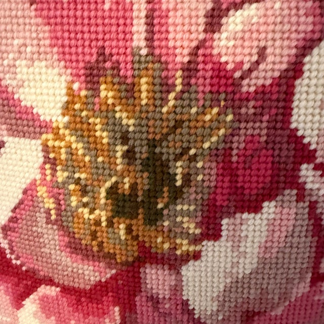 Hand Embroidered Wool & Linen Feather Floral Pillow For Sale - Image 4 of 10