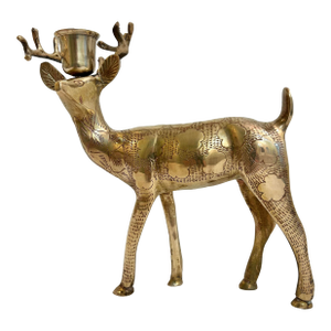Mid 20th Century Cast Brass Reindeer Buck Candleholder