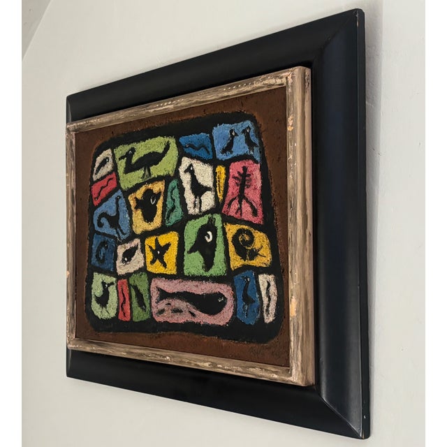 A small mid century modern painting. Oil on canvas applied over artist board, framed. Unsigned. Appealing visuals, painted...