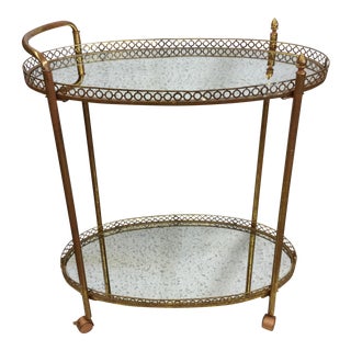Gold Finish Mirror Shelf Bar Cart For Sale
