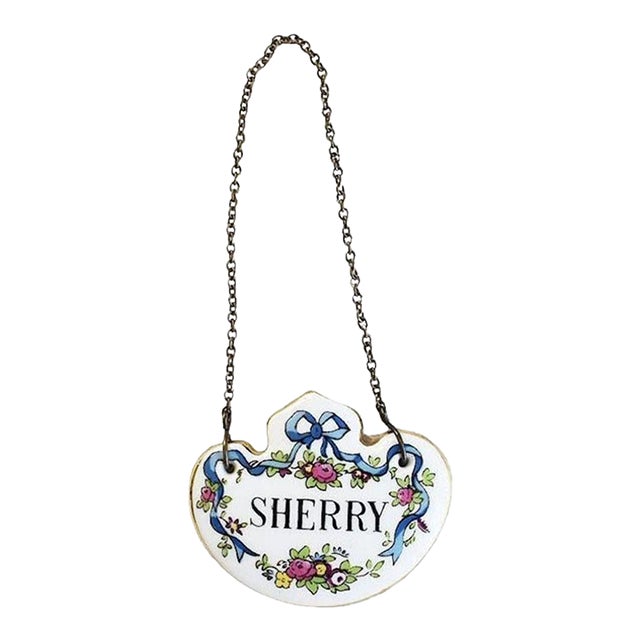 Staffordshire Ceramic Antique Hand Painted Bone China Liquor Sherry Bottle Tag For Sale