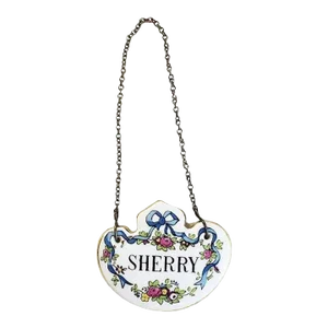 Staffordshire Ceramic Antique Hand Painted Bone China Liquor Sherry Bottle Tag