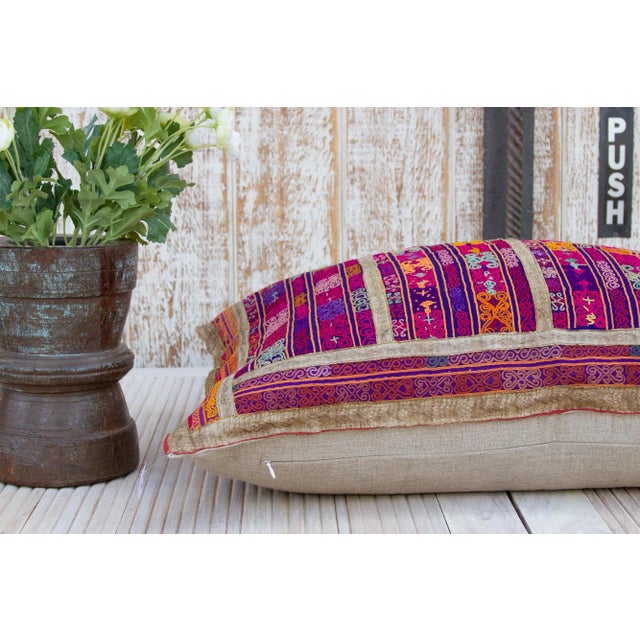 Textile Meera Thar Silk Embroidered Antique Pillow For Sale - Image 7 of 10