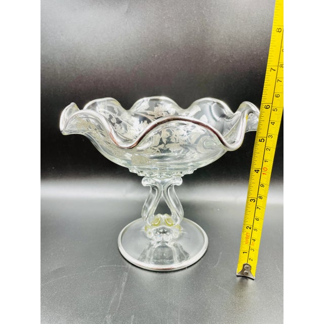 Metal Mid 20th Century Silver City Glass Co. “Flanders Clear” Crumple Glass Compote & Corresponding Bowl Set - 2 Pieces For Sale - Image 7 of 12