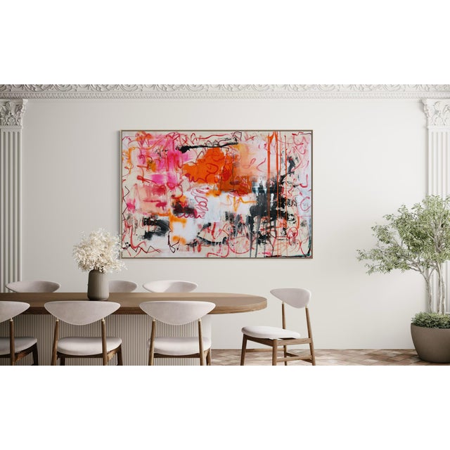 Abstract Contemporary Abstract Ink, Oil, Acrylic, Aquarylic Colors, Spray Paint on Natural Canvas "Orange County" by Manuela Karin Knaut For Sale - Image 3 of 5