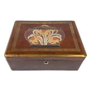 Art Nouveau Red Lacquered Floral Box: Japanese Antique, Made in Japan For Sale