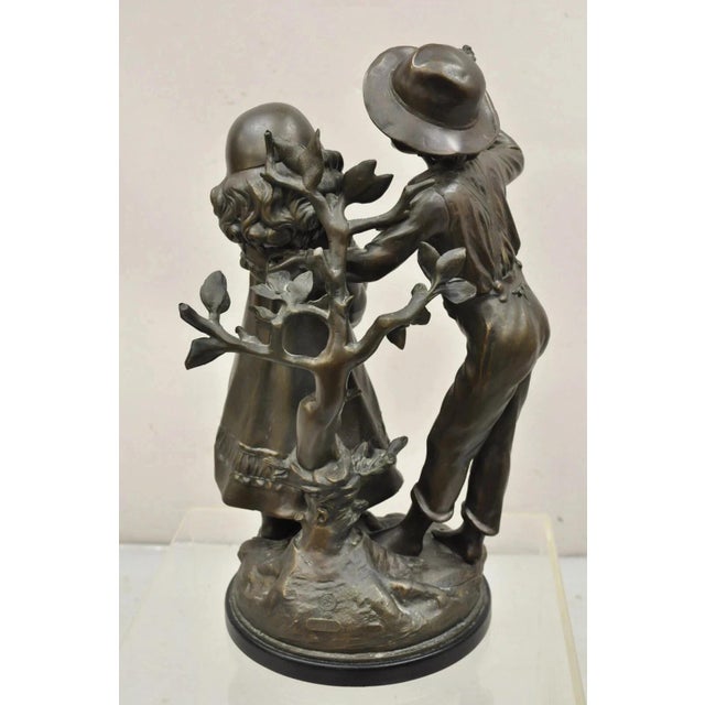 "Enjoue" After Auguste Moreau Victorian Bronze Boy and Girl Statue Sculpture For Sale - Image 10 of 12