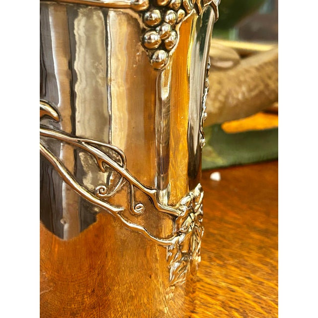 Metal 1960’s Vera Lucino Silver Plate Over Brass Grapevine Wine Cooler or Vase For Sale - Image 7 of 12