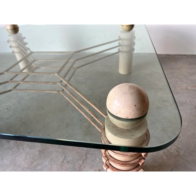 Postmodern Wood and Metal Square Coffee Table With Glass Top For Sale In Miami - Image 6 of 13