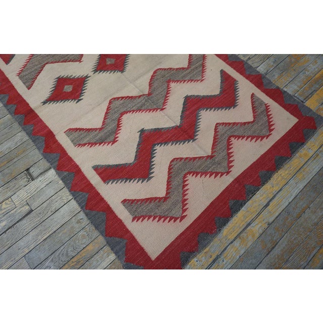 Awesome Ivory Background Color and Tribal Geometric Design Antique American Navajo Flatweave Rug For Sale - Image 10 of 18