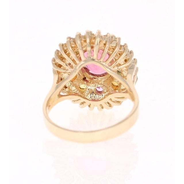 2020s 4.53 Carat Tourmaline Sapphire Diamond Yellow Gold Cluster Ring, Size 7 For Sale - Image 5 of 5