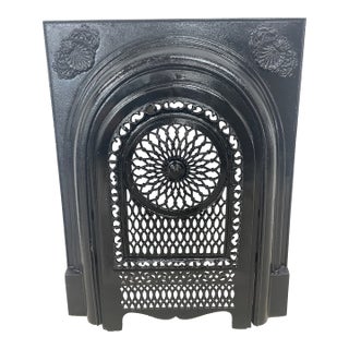Late 19th Century Cast Iron Ornate Victorian Cast Iron Fireplace Insert and Summer Hood 27" X 21.25" For Sale