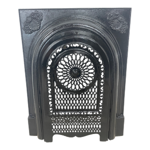 Late 19th Century Cast Iron Ornate Victorian Cast Iron Fireplace Insert and Summer Hood 27" X 21.25"