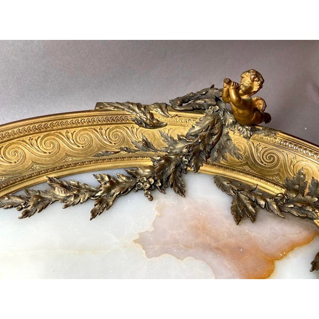 19c French Artisan Classical Bronze Alabaster Server For Sale - Image 10 of 18