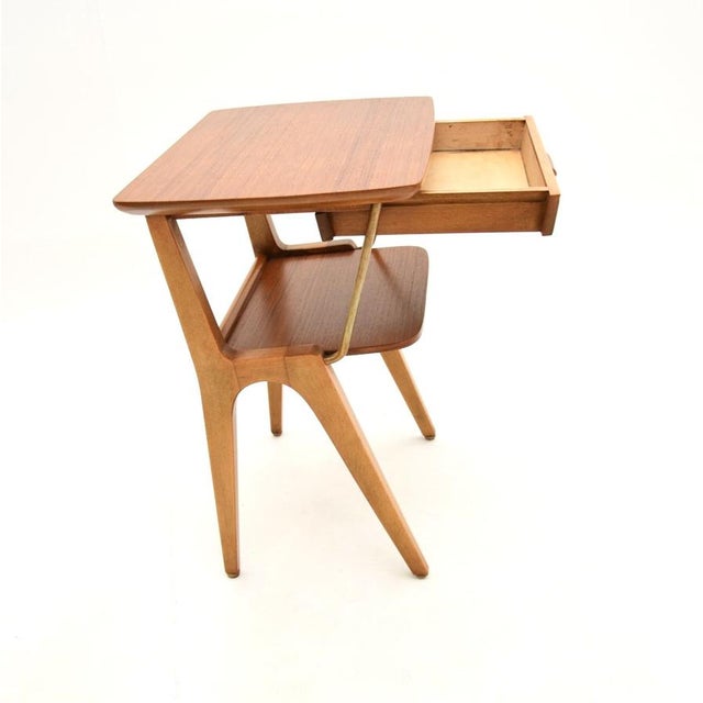 Mid-Century Modern Vintage Swedish Teak and Brass Bedside or Side Table, 1960s For Sale - Image 3 of 8