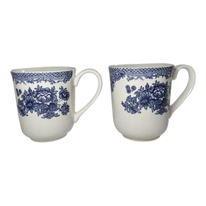 Vintage Pattern Johnson Brothers Asiatic Pheasant Blue Mug - Set of 2, Blue Flowers, Transferware