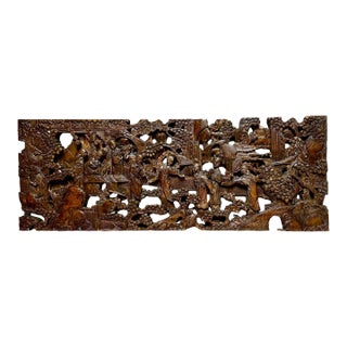 Antique Asian Hand-Carved Wall Art Wood Sculpture Fine Art Scenes For Sale