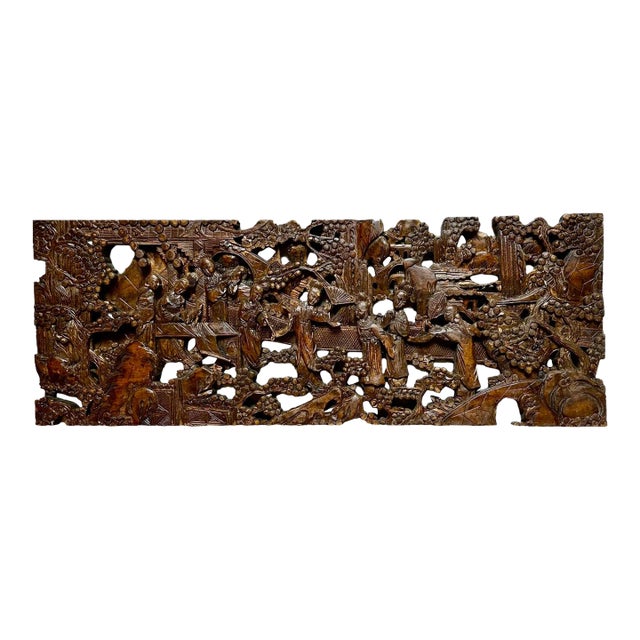 Antique Asian Hand-Carved Wall Art Wood Sculpture Fine Art Scenes For Sale