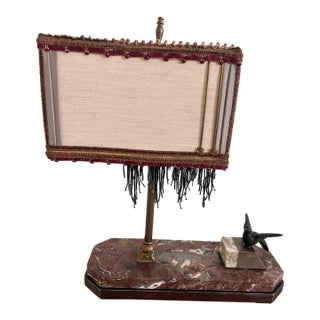 1920s Art Deco Table Lamp With Silk Embellished Fringe Shade For Sale