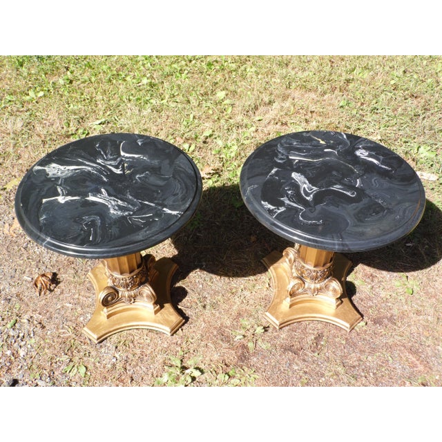 Vintage Pair Quartite Creative Corp Marbelous Gold Gilt Pedestal End Tables For Sale In Boston - Image 6 of 13