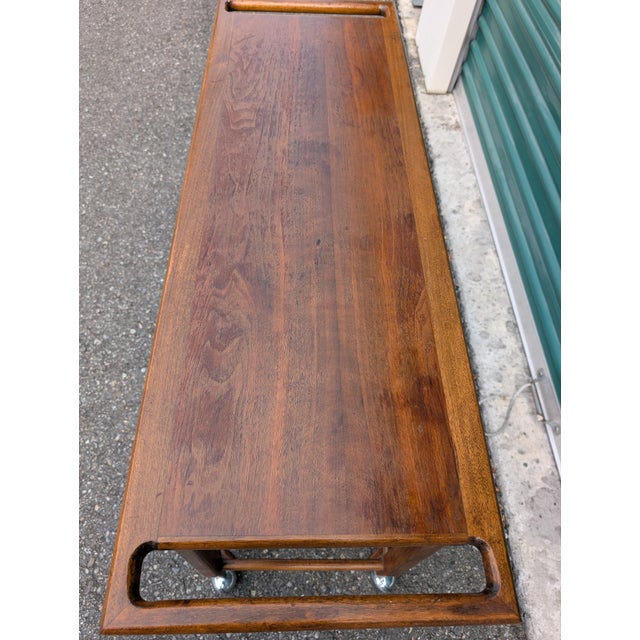 Brown Mid Century Modern Wood Bar Cart Rolling Serving Trolley For Sale - Image 8 of 14