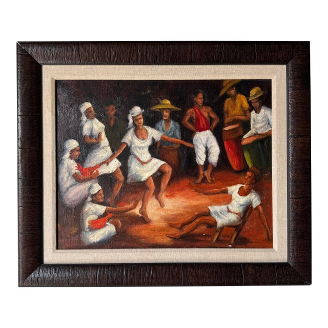 1980s Vintage Cuban Figurative Oil on Canvas Painting, Framed For Sale