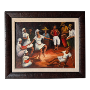 1980s Vintage Cuban Figurative Oil on Canvas Painting, Framed