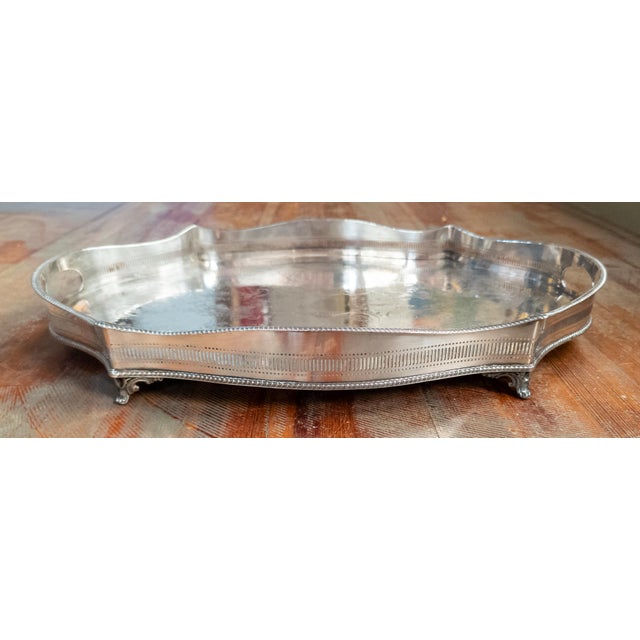 Silver 20th Century English Victorian Style Silverplate Drinks Tray With Gallery For Sale - Image 8 of 13