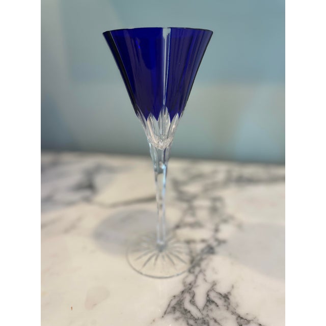 Hollywood Regency 1990s Set of 8 Ajka Castille Albinka Cobalt Blue Crystal Wine Goblets, 24% Lead Crystal, Hungary For Sale - Image 3 of 9