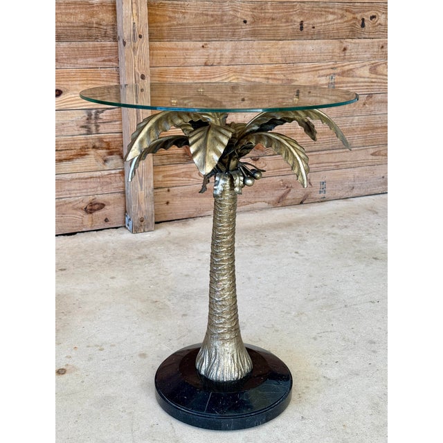 Vintage Regency Marge Carson Gilt Palm Tree Table With Marble Base and Glass Top For Sale - Image 12 of 12