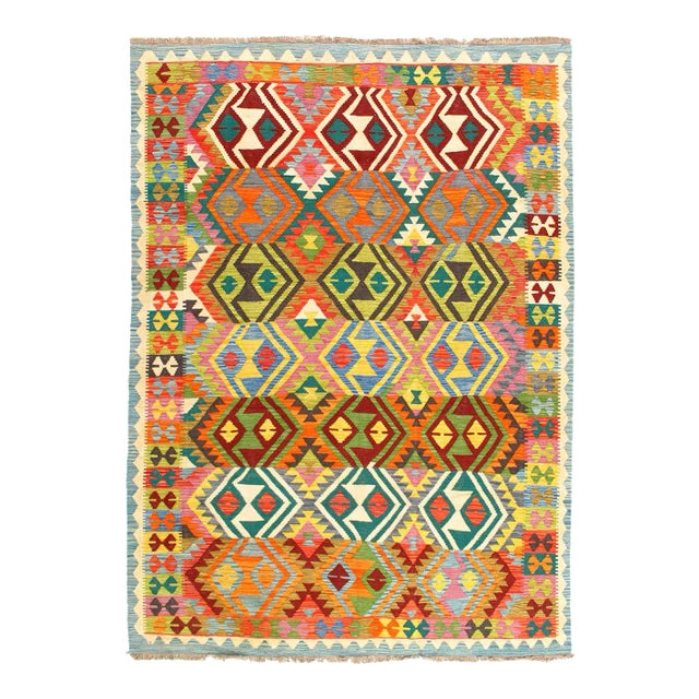 Reversible Kilim Flat Weave Wool on Wool Rug For Sale