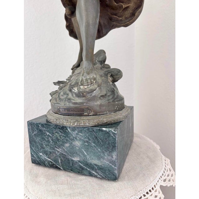 Early 20th Century Early 20th Century La Renommée Winged Victory Sculpture After L. & F. Moreau on Green Marble Base For Sale - Image 5 of 9