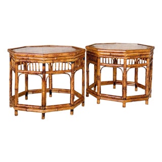 Pair of Restored Brighton Pavilion Style Bamboo End Tables by Mersman For Sale